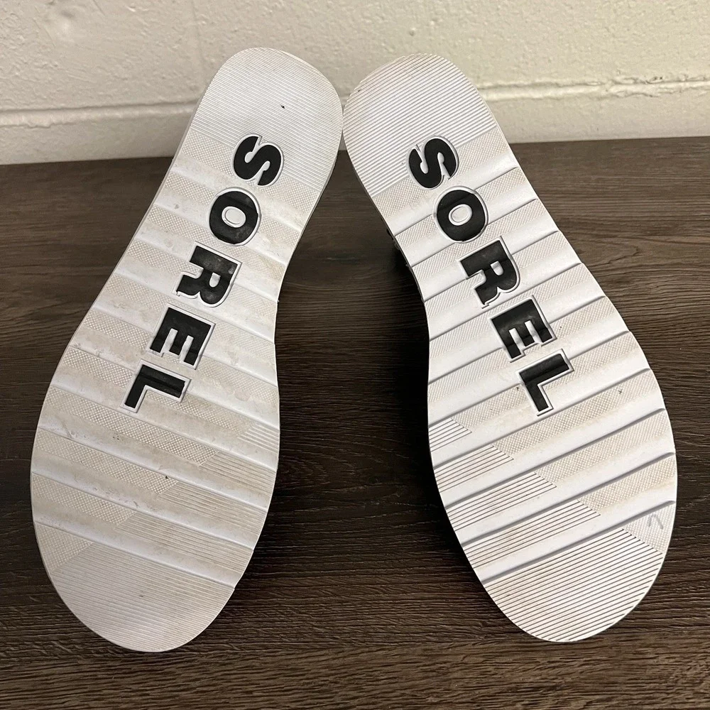 Sorel Ella II Ankle Strap Sandal Leather White Black Size 9.5 - Picture 12 of 13